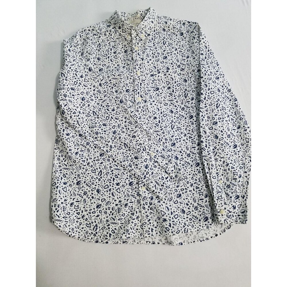 H&M Men’s White Blue Geometrical Pattern Long Sleeve Button Up Shirt Size M 159 - Picture 5 of 10